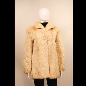 Vintage Beige Chevron Fox Fur Coat